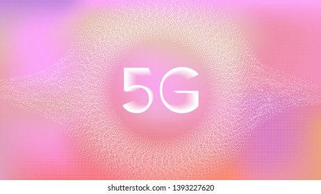 Mobile 5G network technology symbol. Vector mobile wireless technology on abstract pink orang gradient background. 