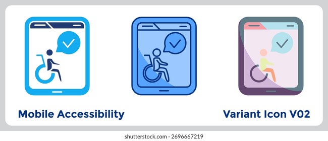 El ícono de Accesibilidad móvil ayuda a ilustrar el diseño inclusivo de los App y las características de accesibilidad amigables para dispositivos móviles. Azul, azul plano, estilo Dualtone.