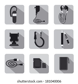 Mobile Accessories Icon Set Gray Scale