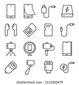 Mobile Accessories icons set . Mobile Accessories pack symbol vector elements for infographic web