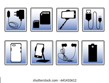 Mobile accessories icons set. Vector illustration.