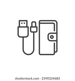 Mobile Accessories line icon. linear style sign for mobile concept and web design. Phone case and charging cable outline vector icon. Symbol, logo illustration. Vector graphics