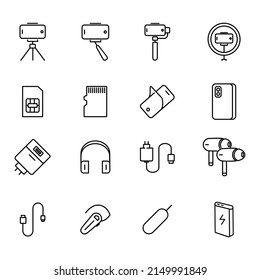 Mobile accessories vector icon set. Editable outline vector illustration.