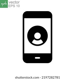 Mobile Account Glyph Icon, Create New My Profile For Profile Network. User Page In Social Network Template. Avatar Personal Contact Pictogram. Vector Illustration. Design On White Background. EPS 10