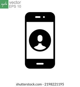 Mobile Account Glyph Icon, Create New My Profile For Profile Network. User Page In Social Network Template. Avatar Personal Contact Pictogram. Vector Illustration. Design On White Background. EPS 10