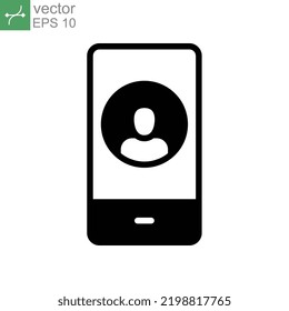 Mobile Account Glyph Icon, Create New My Profile For Profile Network. User Page In Social Network Template. Avatar Personal Contact Pictogram. Vector Illustration. Design On White Background. EPS 10