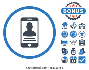 Mobile Account icon with bonus. Vector illustration style is flat iconic bicolor symbols, smooth blue colors, white background.