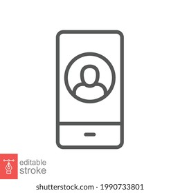 Mobile Account Line Icon, Create New My Profile For Profile Network. User Page In Social Network Template. Avatar Personal Contact Editable Stroke Vector Illustration Design On White Background EPS 10