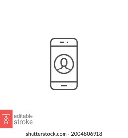 Mobile account line icon, create new my profile for profile network. user page in social network template. avatar personal contact Editable stroke vector illustration design on white background EPS 10