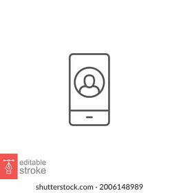 Mobile Account Line Icon, Create New My Profile For Profile Network. User Page In Social Network Template. Avatar Personal Contact Editable Stroke Vector Illustration Design On White Background EPS 10