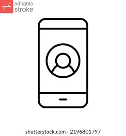 Mobile account line icon, create new my profile for profile network. user page in social network template. avatar personal contact Editable stroke vector illustration design on white background EPS 10