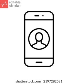 Mobile Account Line Icon, Create New My Profile For Profile Network. User Page In Social Network Template. Avatar Personal Contact Editable Stroke Vector Illustration Design On White Background EPS 10