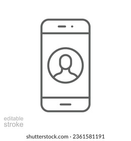 Mobile account line icon, create new my profile for profile network. user page in social network template. avatar personal contact Editable stroke vector illustration design on white background EPS 10