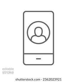 Mobile account line icon, create new my profile for profile network. user page in social network template. avatar personal contact Editable stroke vector illustration design on white background EPS 10