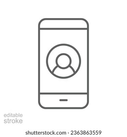 Mobile account line icon, create new my profile for profile network. user page in social network template. avatar personal contact Editable stroke vector illustration design on white background EPS 10