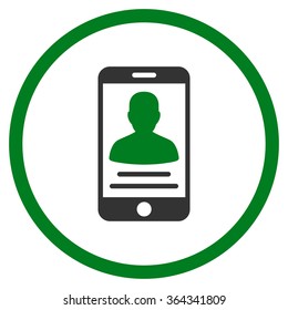 Mobile Account vector icon. Style is bicolor flat circled symbol, green and gray colors, rounded angles, white background.