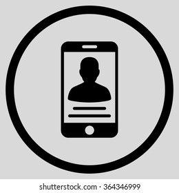 Mobile Account vector icon. Style is flat circled symbol, black color, rounded angles, light gray background.