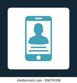 Mobile Account vector icon. This flat rounded square button uses blue and white colors and isolated on a dark blue background.