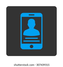 Mobile Account vector icon. This flat rounded square button uses blue and gray colors and isolated on a white background.