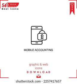 MOBILE ACCOUNTING-Symbol, Vektorgrafik auf weißem Hintergrund. Einfache, isolierte, flache Symbole, Symbole, Apps, Logos, Website-Design oder mobile Apps für das Marketing-Management von Unternehmen,
UI UX design Editable stroke.EPS10