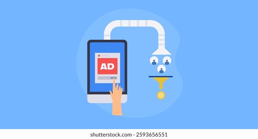 Mobile ad feed, Digital ad campaign converting mobile user into customers, Social media ads on mobile feed - vector illustration background