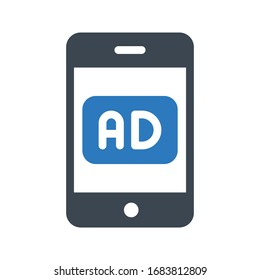 mobile ads vector glyph color icon 