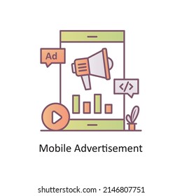 Ilustración de diseño de iconos de contorno de vector de publicidad móvil. Símbolo de marketing móvil sobre fondo blanco EPS 10