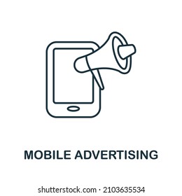 Icono de publicidad móvil. Elemento Line de la colección de marketing de contenido. Icono de publicidad móvil lineal para diseño web, infografías y más.