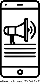 Mobile advertising line icon. Cell Phone and megaphone linear style sign, symbol, vector, art