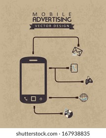 mobile advertising over beige  background vector illustration