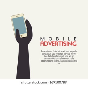 mobile advertising over beige background vector illustration