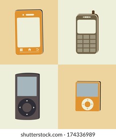 mobile advertising over beige background vector illustration