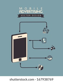 mobile advertising over blue  background vector illustration