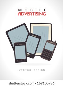 mobile advertising over gray background vector illustration