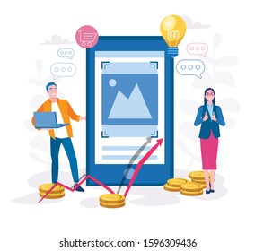 Mobile advertising in smartphone, marketing, Vector illustration for web banner, infographics, mobile.
