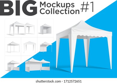 Mobile Advertising tent for trade show. Vector mock up protection roof form sun and rain illustration	