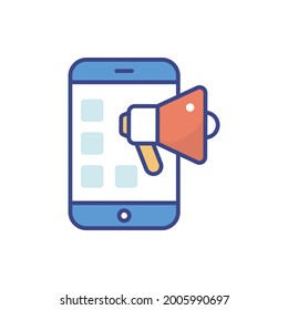 Mobile Advertising vector flat outline fill icon style illustration. EPS 10 file 