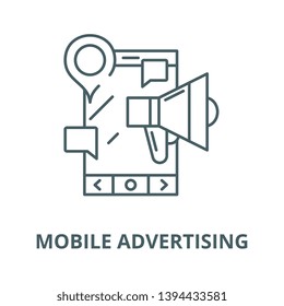 Mobile advertising vector line icon, linear concept, outline sign, symbol