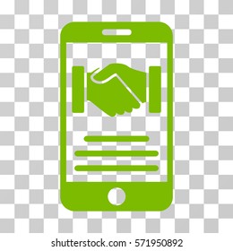 Mobile Agreement Handshake icon. Vector illustration style is flat iconic symbol, eco green color, transparent background. Designed for web and software interfaces.
