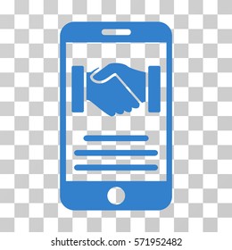 Mobile Agreement Handshake icon. Vector illustration style is flat iconic symbol, cobalt color, transparent background. Designed for web and software interfaces.
