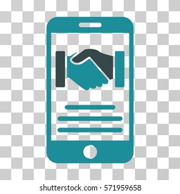 Mobile Agreement Handshake icon. Vector illustration style is flat iconic bicolor symbol, soft blue colors, transparent background. Designed for web and software interfaces.