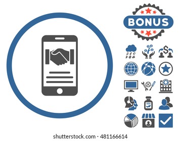 Mobile Agreement icon with bonus. Vector illustration style is flat iconic bicolor symbols, cobalt and gray colors, white background.