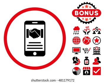 Mobile Agreement icon with bonus. Vector illustration style is flat iconic bicolor symbols, intensive red and black colors, white background.