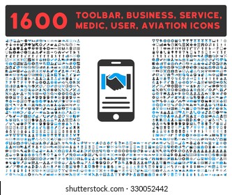 Mobile Agreement vector icon and 1600 other business, service tools, medical care, software toolbar, web interface pictograms. Style is bicolor flat symbols, blue and gray colors, rounded angles
