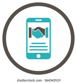 Mobile Agreement vector icon. Style is bicolor flat circled symbol, grey and cyan colors, rounded angles, white background.