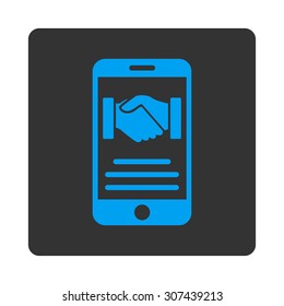 Mobile Agreement vector icon. This flat rounded square button uses blue and gray colors and isolated on a white background.