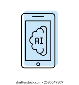 Mobile Ai Brain color shadow thinline icon, editable vector icon, pixel perfect, illustrator ai file