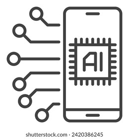 Cibertecnología de IA móvil en el vector de Smartphone Inteligencia artificial esquema icono o elemento de diseño