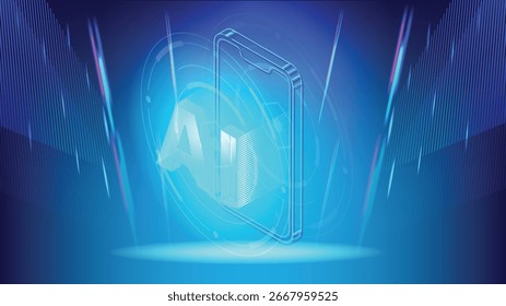 Banner da tecnologia de IA móvel Inteligência artificial e contexto da ilustração do conceito de Smartphone