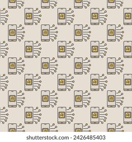 Mobile AI Technology in Smart Phone vector Artificial Intelligence concept colored seamless pattern
